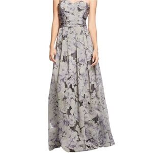 Lauren Ralph Lauren Evening Sleeveless Pleated Gray Floral Print Maxi Dress